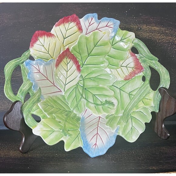 Fitz & Floyd Le Lapin Bowl Green Blue Yellow Pink 11.5” Pattern - Picture 1 of 6